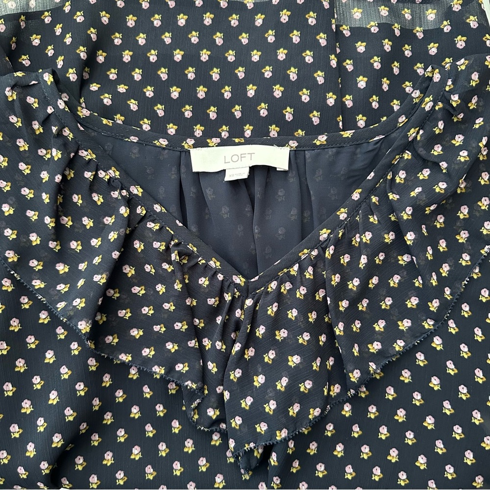 LOFT Rose Ruffle V-neck Blouse - Picture 3 of 8